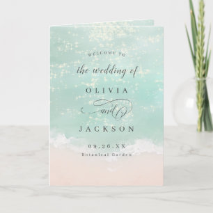 Elegant abstract sparkling ocean beach wedding  program