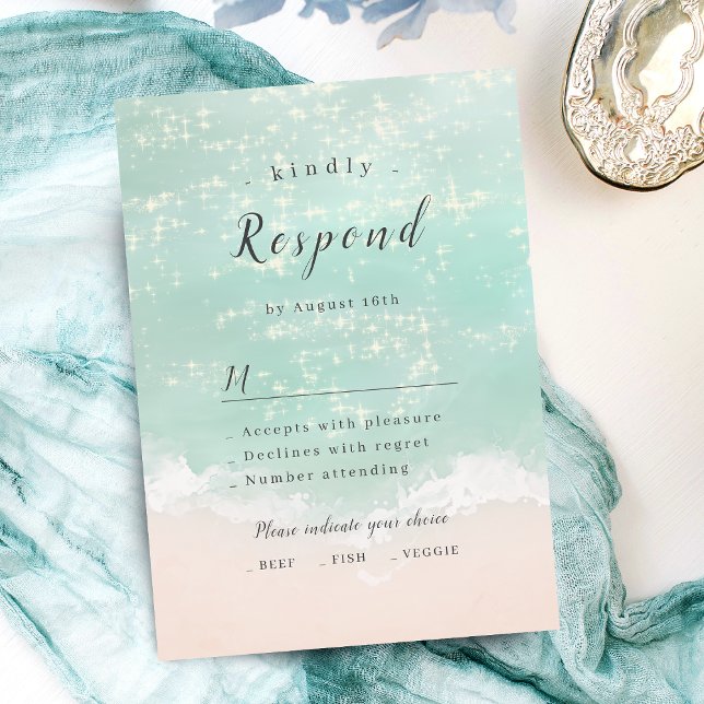 Elegant abstract sparkling ocean beach wedding RSVP card (Elegant abstract sparkling ocean beach wedding RSVP card)
