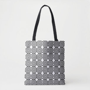 Elegant Abstract Spiral Circle in Black & White Tote Bag