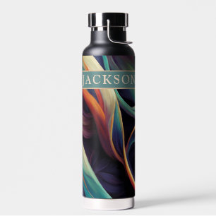Elegant Abstract Swirls with Name Water Bottle