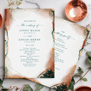 Elegant Abstract Teal & Copper Wedding Ceremony Program