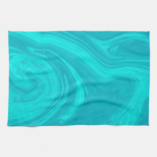 Elegant Abstract Teal Liquid Marble Artwork Tea Towel