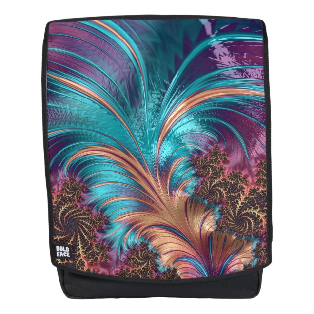 Elegant Abstract Teal & Purple Feathers Backpack (Front)