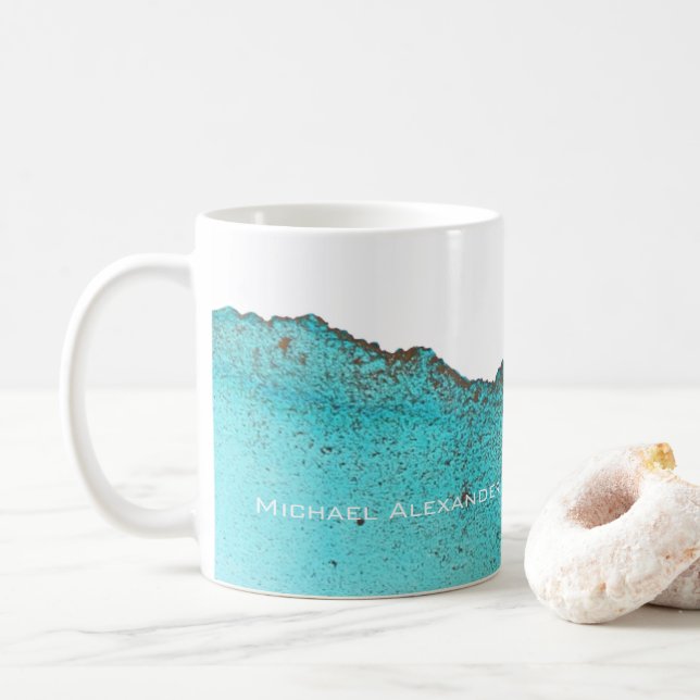 Elegant Abstract Turquoise Gold Ink Ark Coffee Mug (With Donut)
