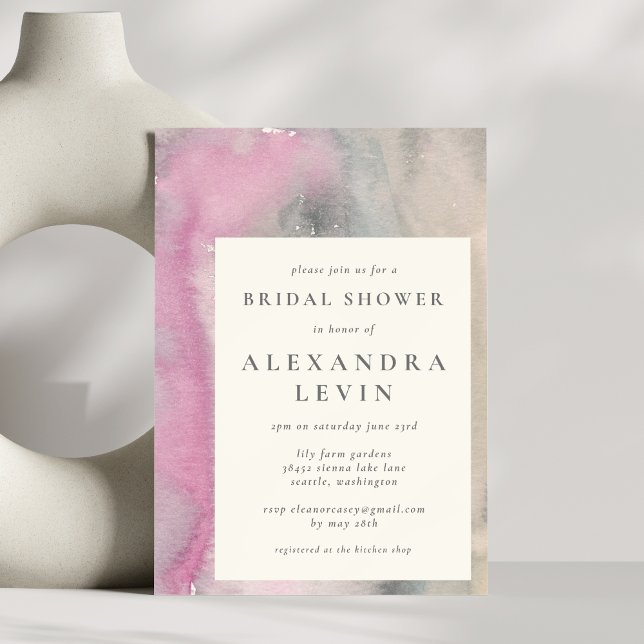 Elegant Abstract Watercolor in Wine Bridal Shower Invitation (Creator Uploaded)