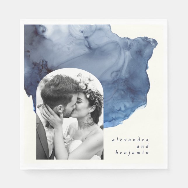 Elegant Abstract Watercolor Wedding Photo Custom Napkin (Front)