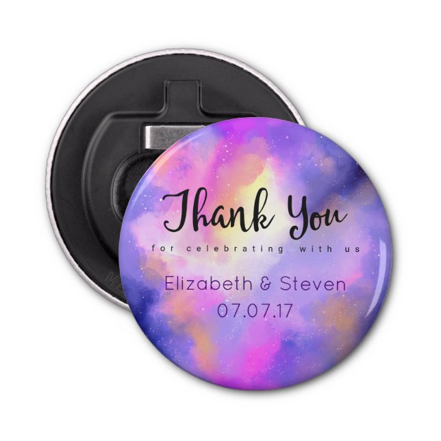 Elegant Abstract Watercolor Wedding Thank You Bottle Opener (Front)