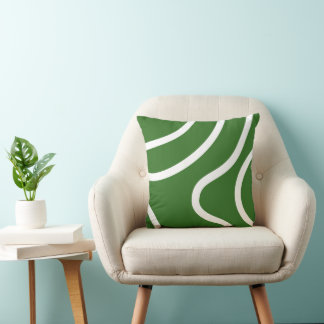 Elegant Abstract White Lines on Green Background Cushion