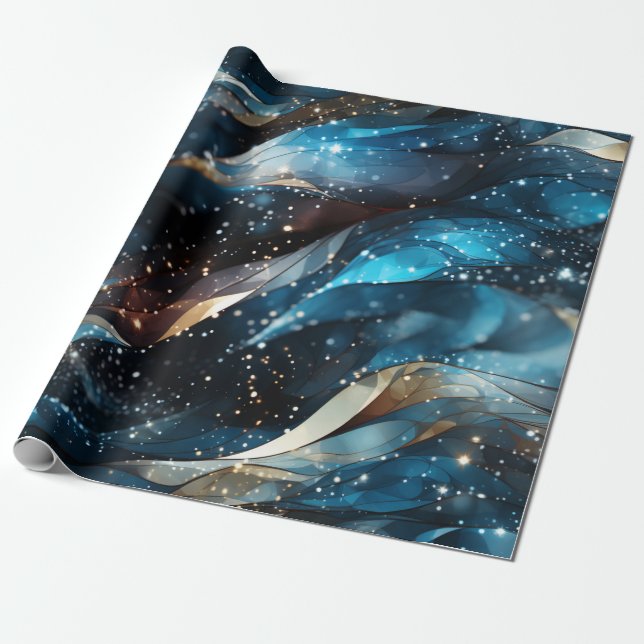 Elegant Abstract Winter Navy Glitter Wrapping Paper (Unrolled)