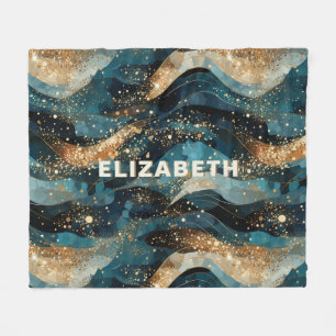 Elegant Abstract Winter Navy Gold Glitter Fleece Blanket
