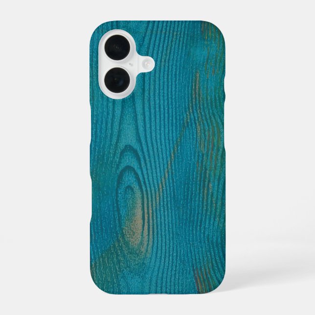 Elegant Abstract Wood grain Texture Teal blue iPhone 16 Case (Back)