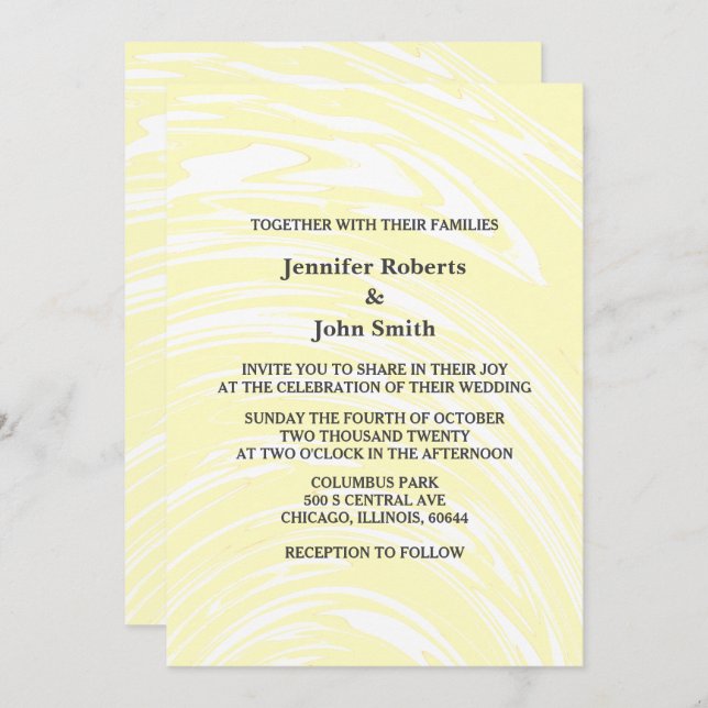 Elegant Abstract Yellow Creamy White Ivory Wedding Invitation (Front/Back)