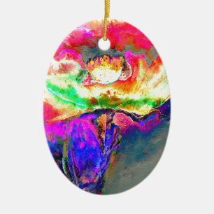 Elegant abstract yellow pink floral flower poppy ceramic ornament