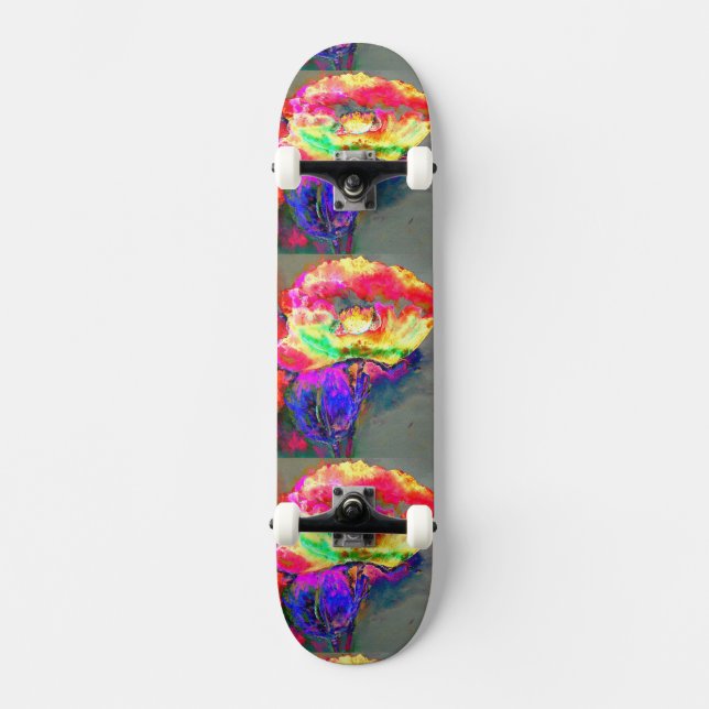 Elegant abstract yellow pink floral flower poppy skateboard (Front)