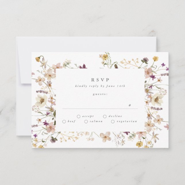 Elegant Abundance Dried Wildflower Pampas Wedding RSVP Card (Front)