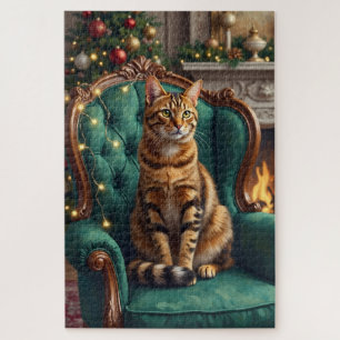Elegant Abyssinian Cat Regal Holiday Portrait Art Jigsaw Puzzle