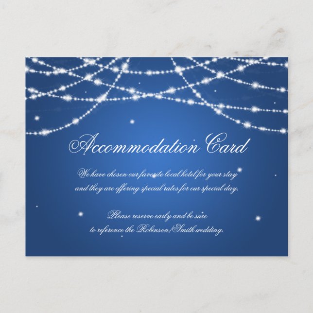 Elegant Accommodation Sparkling String Blue Postcard (Front)