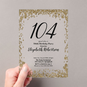 Elegant Acrylic 104th Birthday Invitation in Gold