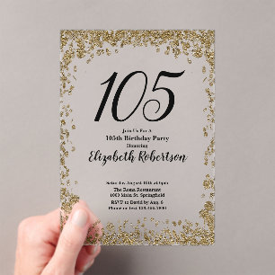 Elegant Acrylic 105th Birthday Invitation in Gold