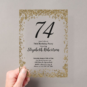 Elegant Acrylic 74th Birthday Invitation With Gold