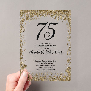 Elegant Acrylic 75th Birthday Invitation With Gold