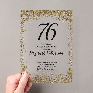 Elegant Acrylic 76th Birthday Invitation With Gold