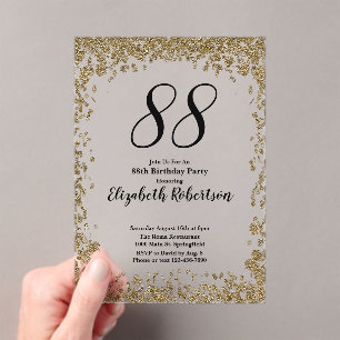 Elegant Acrylic 88th Birthday Invitation in Gold