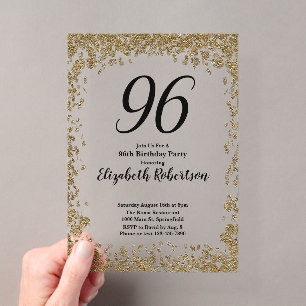 Elegant Acrylic 96th Birthday Invitation in Gold