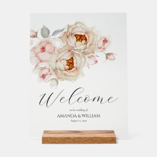 Elegant Acrylic Floral Wedding Welcome Sign