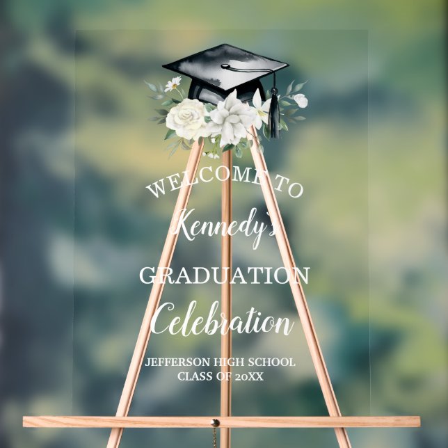 Elegant Acrylic Graduation Welcome Sign with Cap  (Neutral)