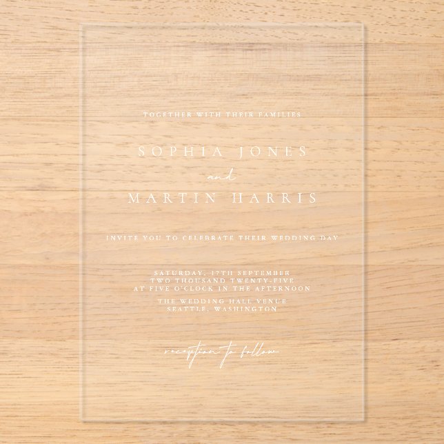 Elegant Acrylic Minimalist Wedding Invitation (Front)