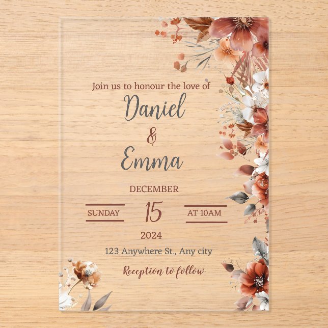 Elegant Acrylic Wedding Invitation (Front)