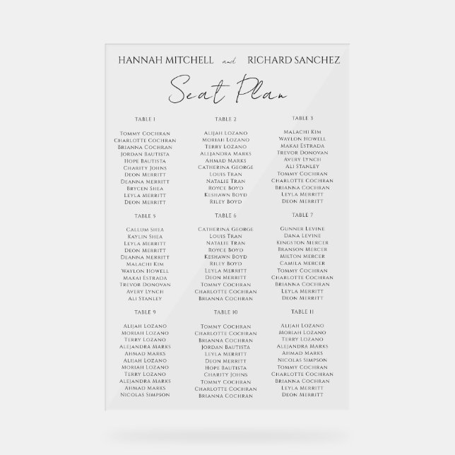 Elegant Acrylic Wedding Seating Chart (Front)