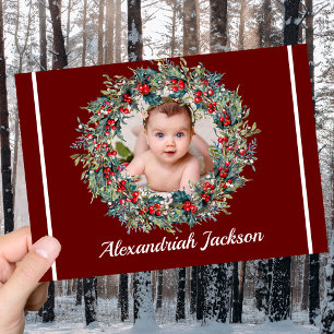 Elegant Add photo Christmas Xmas wreath burgundy Holiday Card