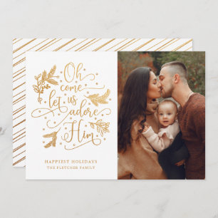 Elegant Adore Him   Photo Christmas   Gold White Holiday Card