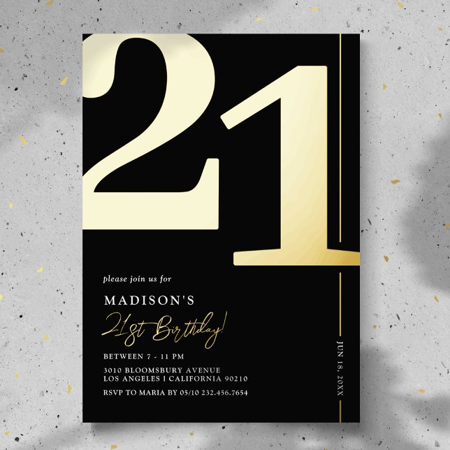 Elegant Adult 21st Birthday Party Foil Invitation (Creator Uploaded)
