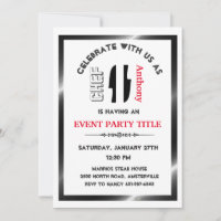 Elegant Adult Chef Cook Party Custom Invitation