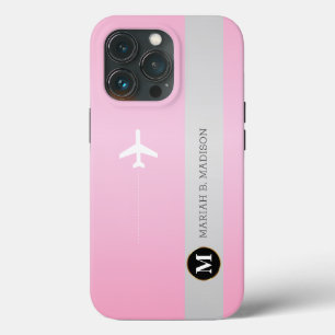 Elegant Aeroplane Pink Gold Metal monogrammed iPhone 13 Pro Case