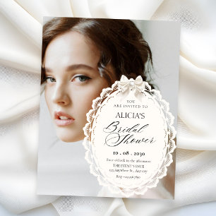 Elegant aesthetic coquette photo bridal shower invitation