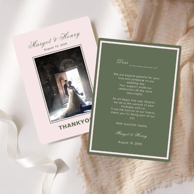 Elegant Aesthetic Modern Wedding Photo  Thank You Card (Creator Uploaded)