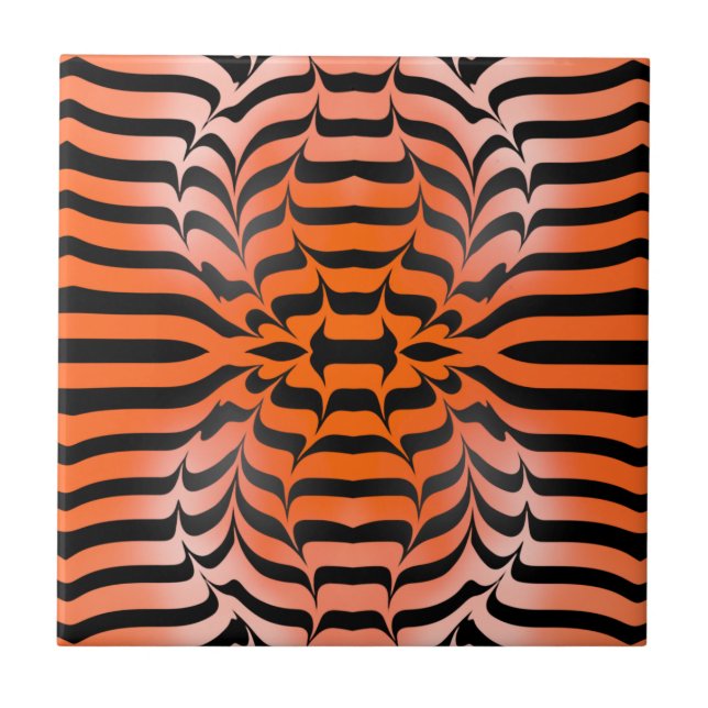 Elegant Aesthetic Orange & Black Tiger Skin Print Ceramic Tile (Front)