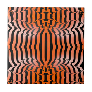 Elegant Aesthetic Orange & Black Tiger Skin Print Ceramic Tile