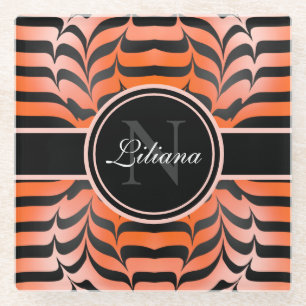 Elegant Aesthetic Orange & Black Tiger Skin Print Glass Coaster