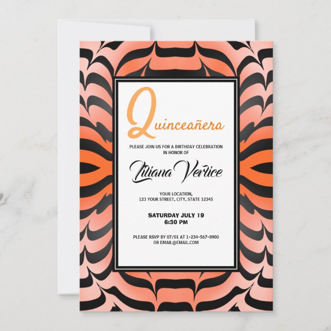 Elegant Aesthetic Orange & Black Tiger Skin Print Invitation (Front)