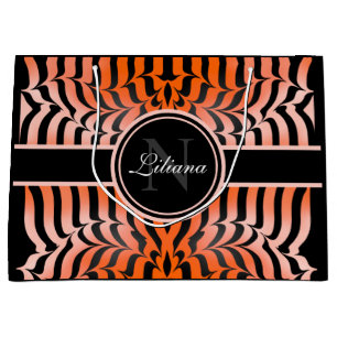 Elegant Aesthetic Orange & Black Tiger Skin Print Large Gift Bag
