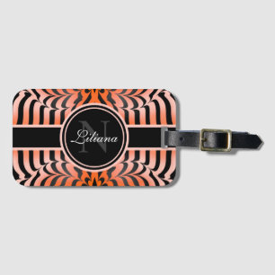 Elegant Aesthetic Orange & Black Tiger Skin Print Luggage Tag
