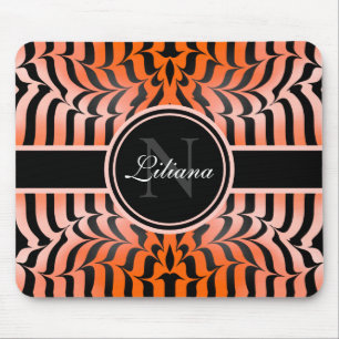 Elegant Aesthetic Orange & Black Tiger Skin Print Mouse Pad