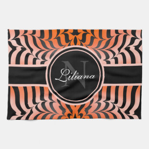 Elegant Aesthetic Orange & Black Tiger Skin Print Tea Towel