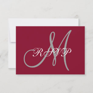 Elegant Affair Burgundy Grey Initial Wedding RSVP Card