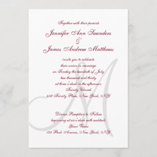 Elegant Affair Burgundy Grey Monogrammed Wedding Invitation